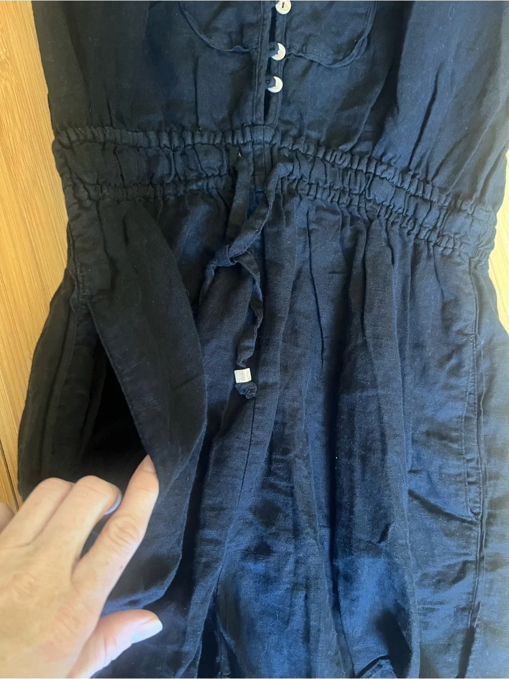 Zara Black Short Sleeve Button-Front linen Romper size Medium